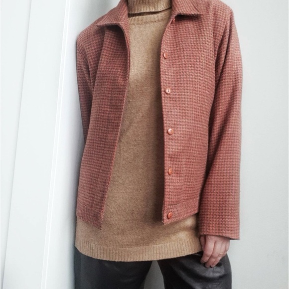 Rust Houndstooth Jacket Vintage Brown Orange Button Fall - Picture 1 of 5